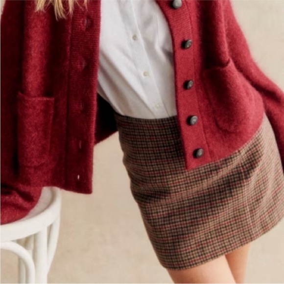 Sezane Malia Houndstooth Mini Skirt Plaid Wool Brown Navy Blue Size Small Fr 34 - Picture 7 of 14